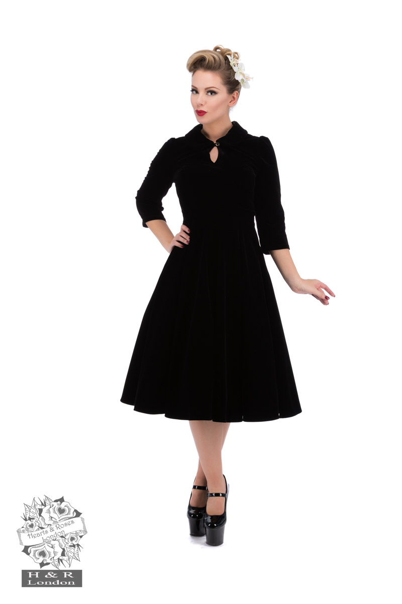 Divine Velvet Swing Dress In Black